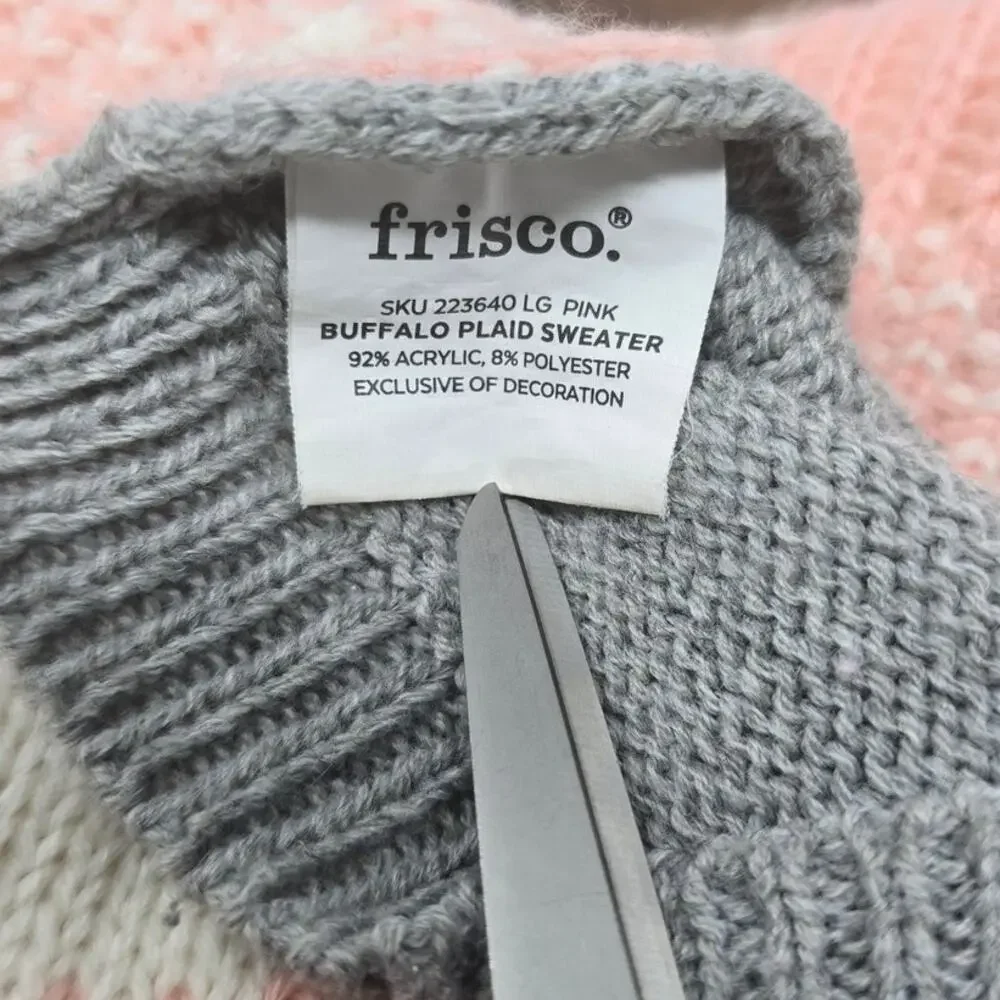 Frisco Pink Buffalo Pladi Pink White Gray Dog Sweater L